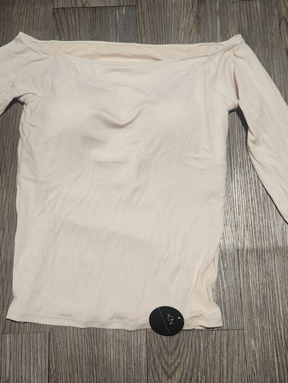 Klassy Network Off-Shoulder Ribbed Long Sleeve Top in Light Beige